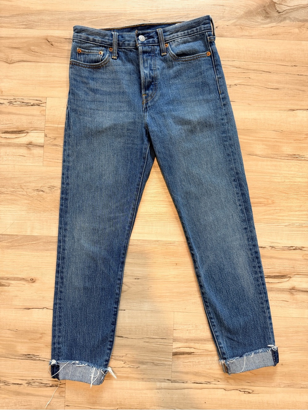 Levi's Blue Slim Straight Jeans with Rolled Frayed Hems 0004